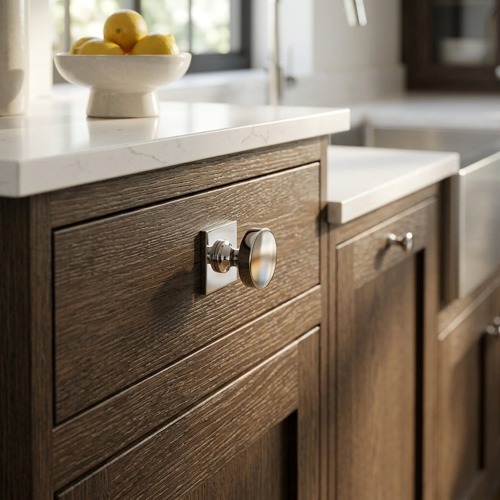 Bullion Cupboard Knob on Square Backplate 38mm Dia.