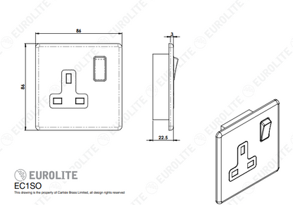 Concealed 3mm 1 Gang Socket