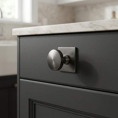 Bullion Cupboard Knob on Square Backplate 38mm Dia.