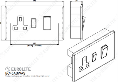 Concealed 3mm 45Amp Cooker Switch with Socket