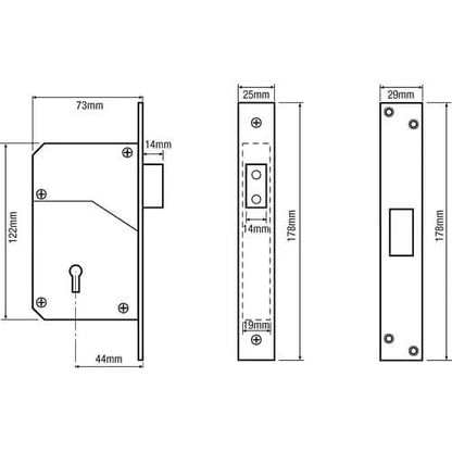 3G110 Non British Standard 5 Detainer Mortice Deadlock  without Microswitch