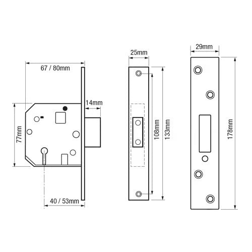 3G114 Non British Standard 5 Lever Mortice Deadlock