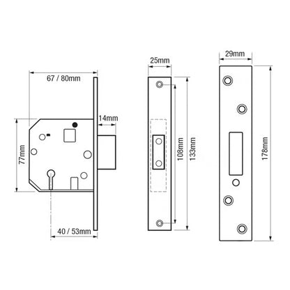 3G114 Non British Standard 5 Lever Mortice Deadlock