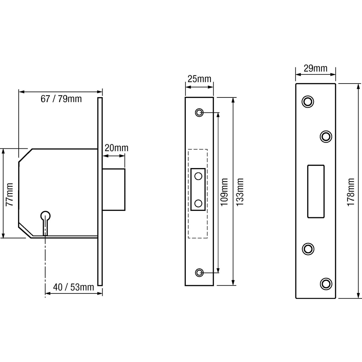 3G114E British Standard Mortice Deadlock with Microswitch