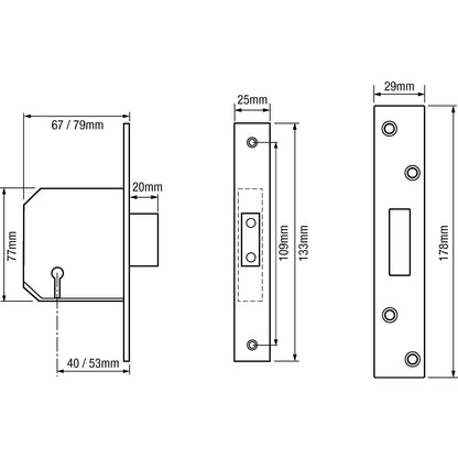 3G114E British Standard Mortice Deadlock with Microswitch