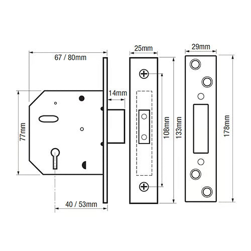 3G115 Non British Standard 5 Lever Mortice Deadlock