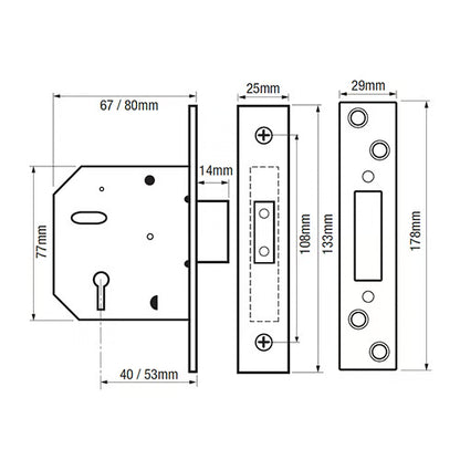3G115 Non British Standard 5 Lever Mortice Deadlock