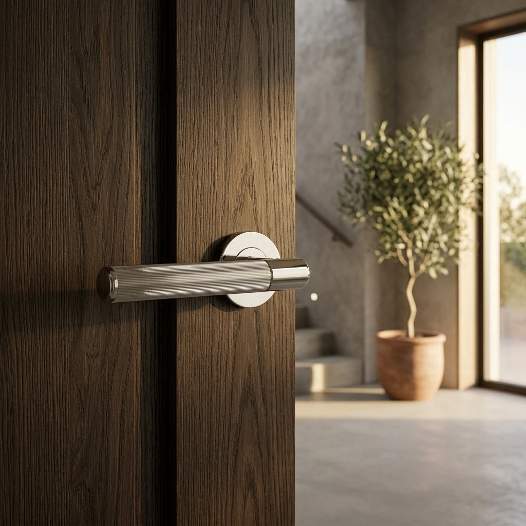 Reeded Spitfire Lever on Round Rose
