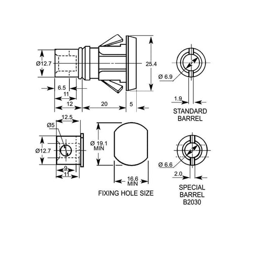 Lowe & Fletcher 1306 Square Face Snap Fix 20mm Body Multi-Drawer Cam Lock