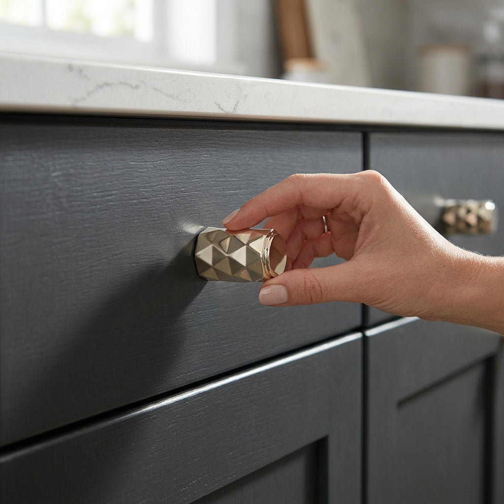 Diamond Cut Cylinder Cabinet Knob 30mm Dia.