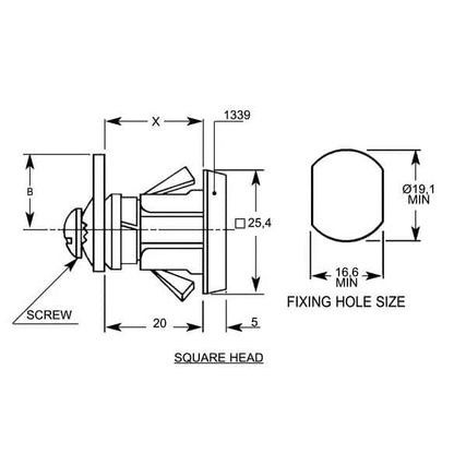 1439 Square Face Snap Fix 20mm Body Camlock