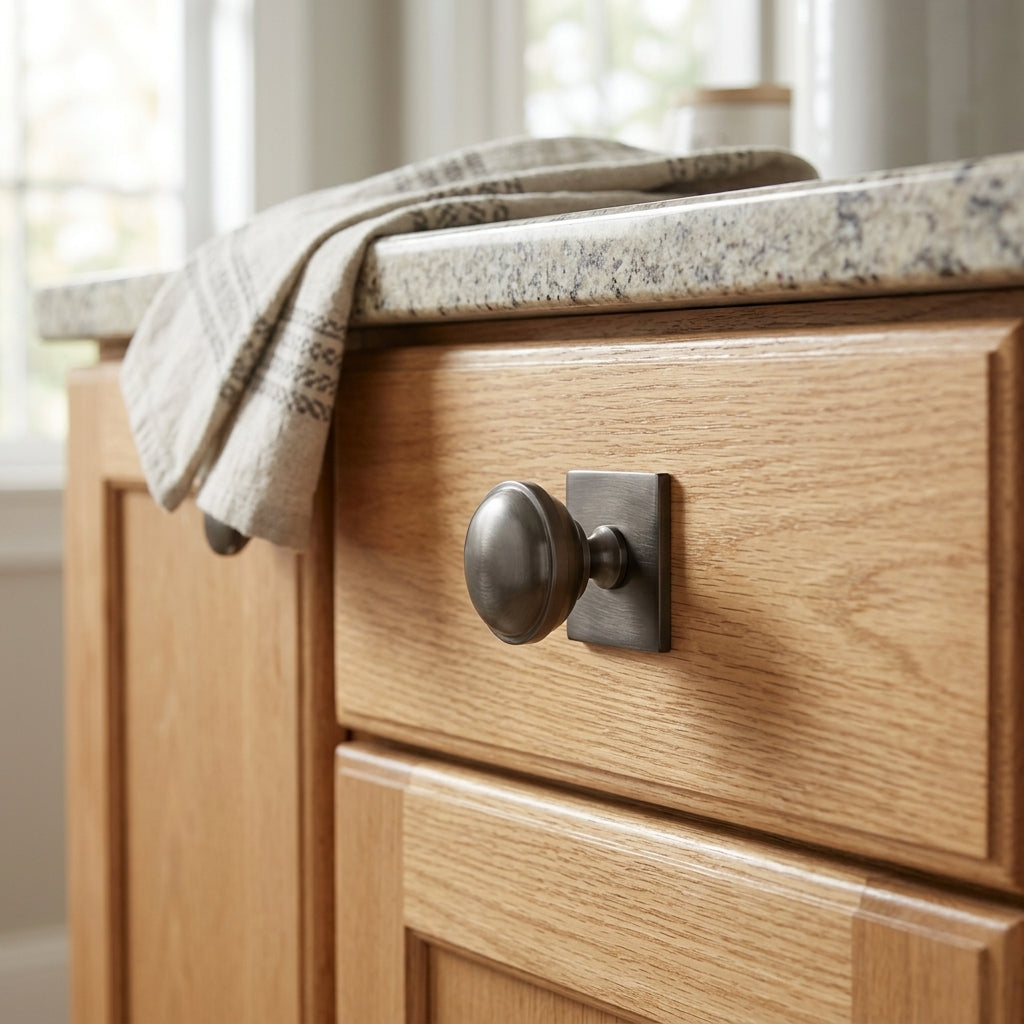 Quantock Cupboard Knob on Square Backplate