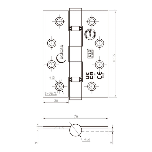 G13 102x76x3mm Ball Bearing Hinge