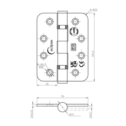 G13 102x76x3mm Ball Bearing Hinge (RADIUS)
