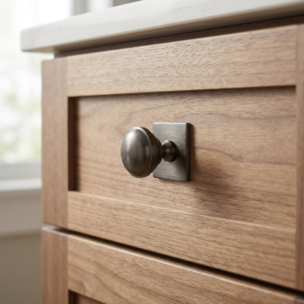 Quantock Cupboard Knob on Square Backplate