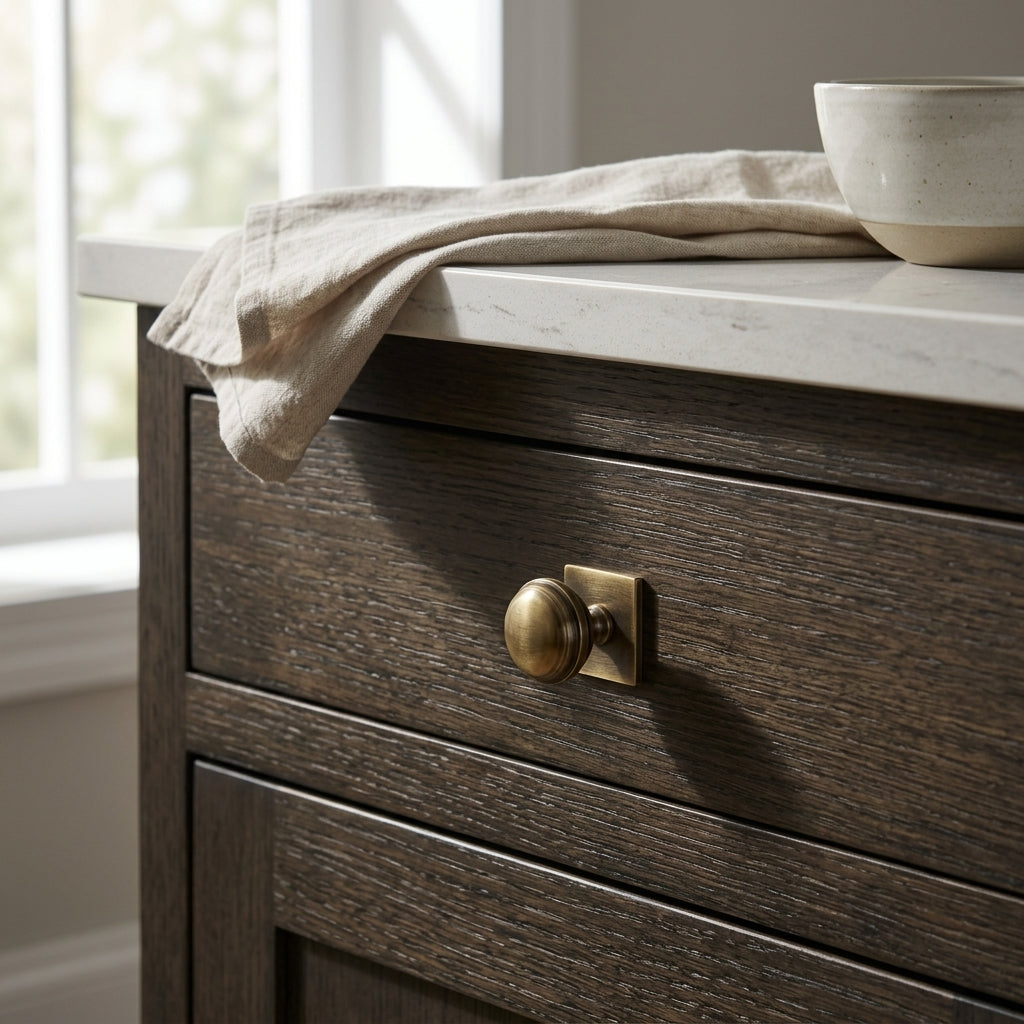 Quantock Cupboard Knob on Square Backplate