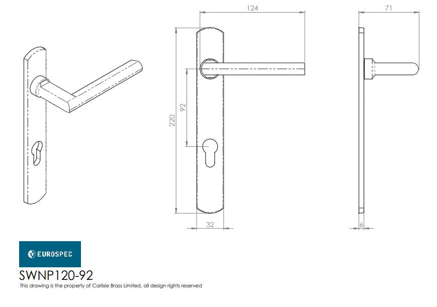 316 Narrow Plate Straight Lever