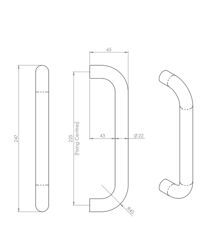 22MM D PULL HANDLE GRADE 316