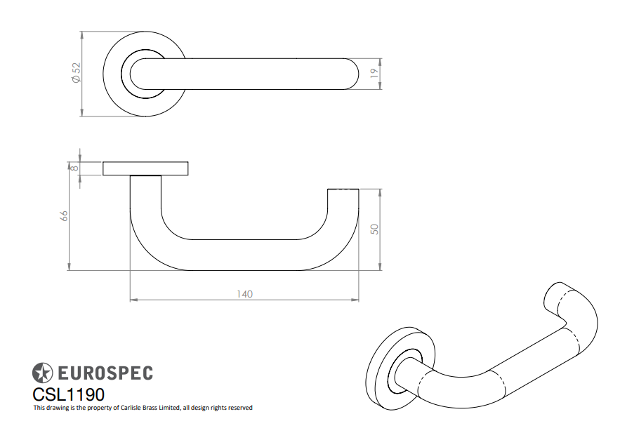 Grade 304 Nera 19mm Safety Lever on Sprung Push-on Round Rose