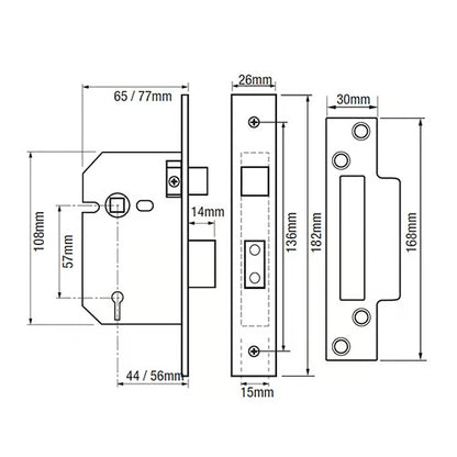 217 Viscount Rebated Non British Standard 5 Lever Mortice Sashlock