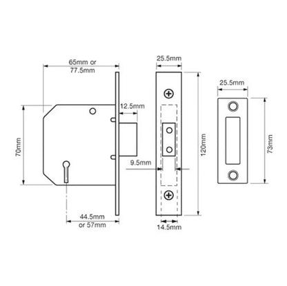 2177 3 Lever Mortice Deadlock