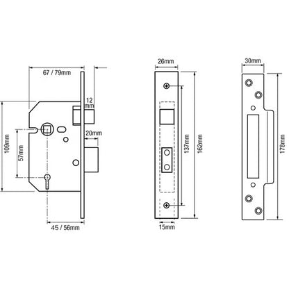 2200 Strongbolt British Standard 5 Lever Mortice Sashlock