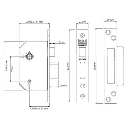 2205 Strongbolt Non British Standard 5 Lever Mortice Sashlock