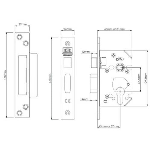 22EU Strongbolt Euro Mortice Sashlock
