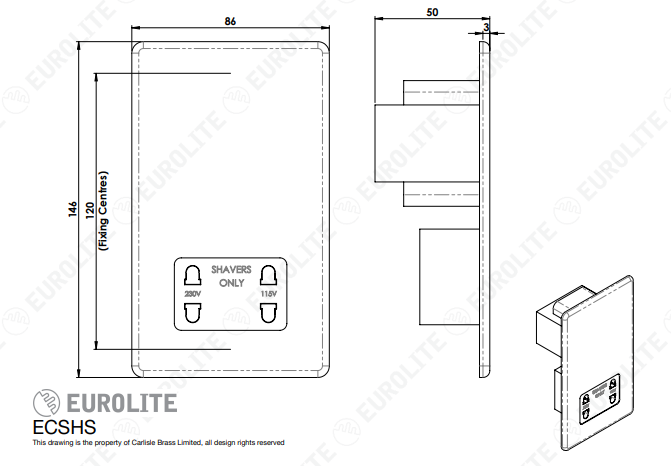 Concealed 3mm Shaver Socket