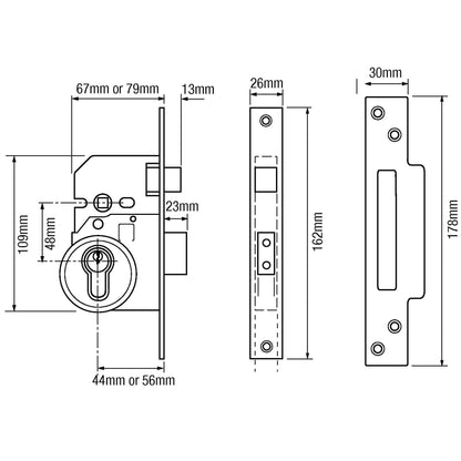233 British Standard Euro Mortice Deadlock Kit Complete With Euro Key & Turn Cylinder