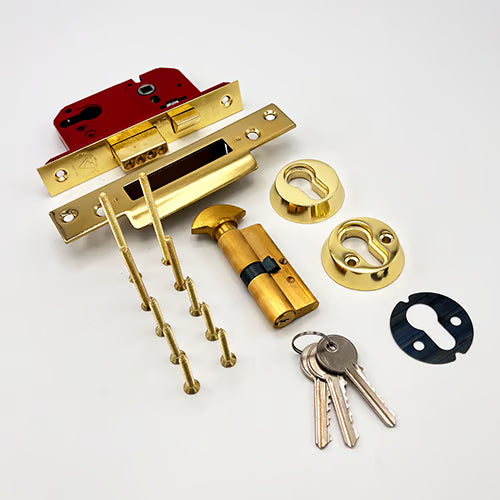 233 British Standard Euro Mortice Deadlock Kit Complete With Euro Key & Turn Cylinder