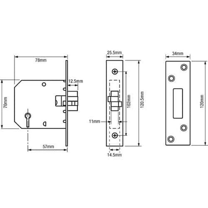 2401 Sliding Non British Standard 5 Lever Mortice Clawbolt