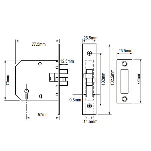 2477 Sliding 3 Lever Mortice Clawbolt