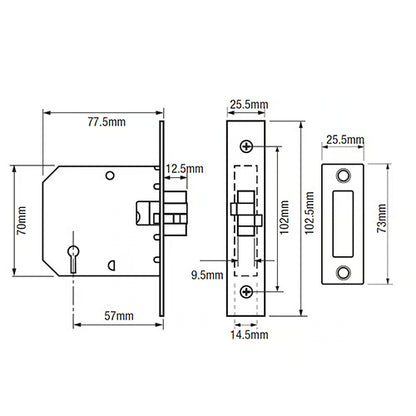 2477 Sliding 3 Lever Mortice Clawbolt