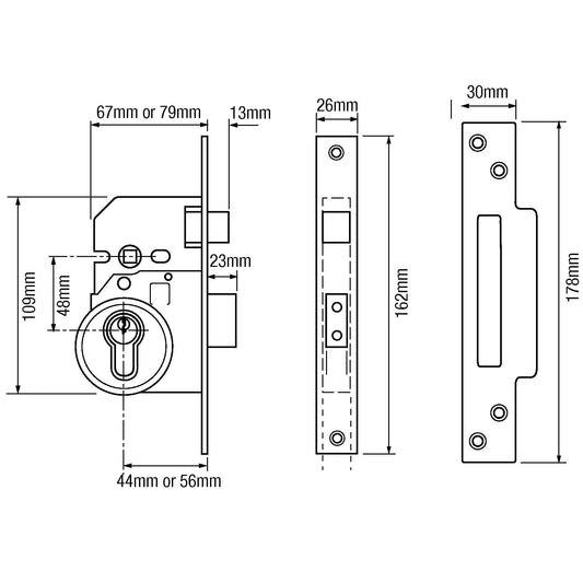 264 Euro Mortice Sashlock Complete Lockset