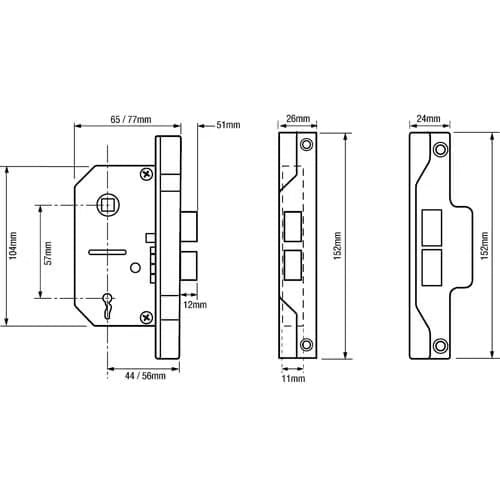 287/387 Rebated 2 Lever Mortice Sashlock