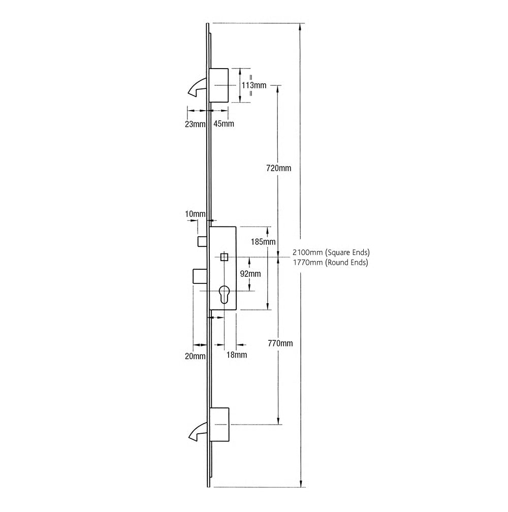 45/92 Latch Deadbolt 2 Hooks 20mm Faceplate Lift Lever Multipoint Door Lock
