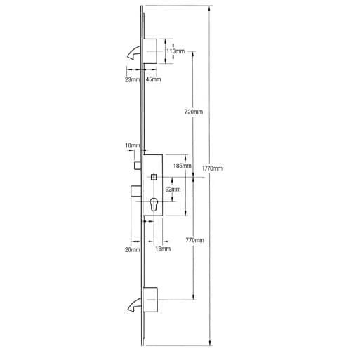 Cobra Latch Deadbolt 2 Hooks 20mm Flat Faceplate Key Wind Operated Multipoint Door Lock