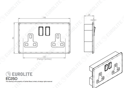 Concealed 3mm 2 Gang Socket
