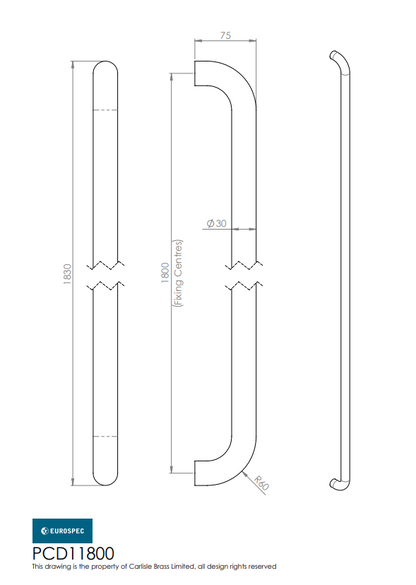 30Mm D Pull Handle Grade 316