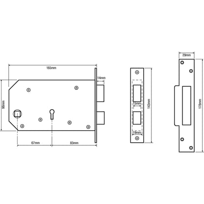 3J60 Horizontal Non British Standard 5 Lever Mortice Sashlock