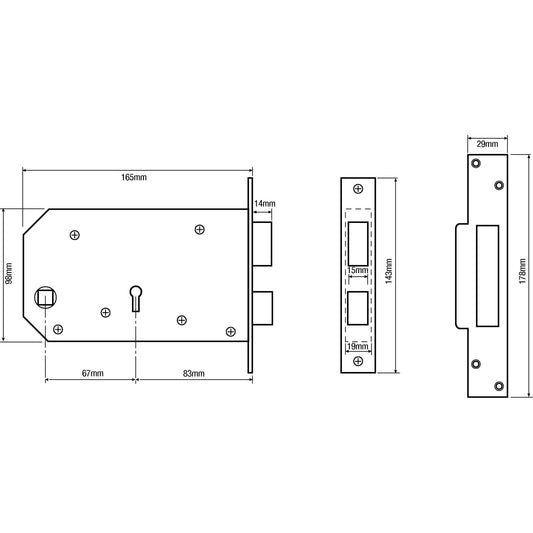 3J60 Horizontal Non British Standard 5 Lever Mortice Sashlock