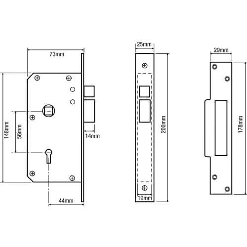 3K70 Non British Standard 5 Lever Mortice Sashlock