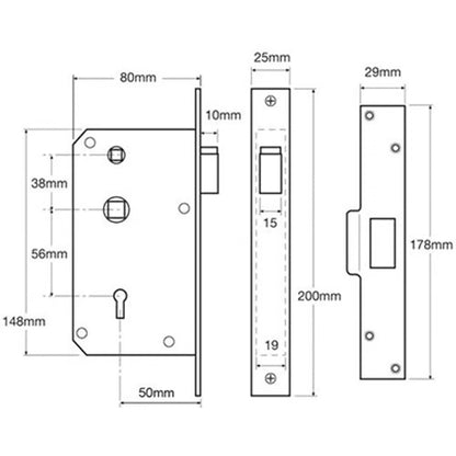3R35 Non British Standard 5 Lever Deadlocking Mortice NightLatch