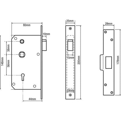 3R35X Egress Non British Standard 5 Lever Mortice Deadlocking Latch
