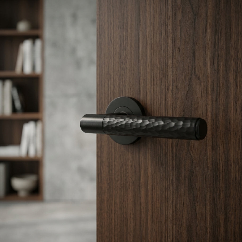 Hammered Spitfire Lever on Round Rose