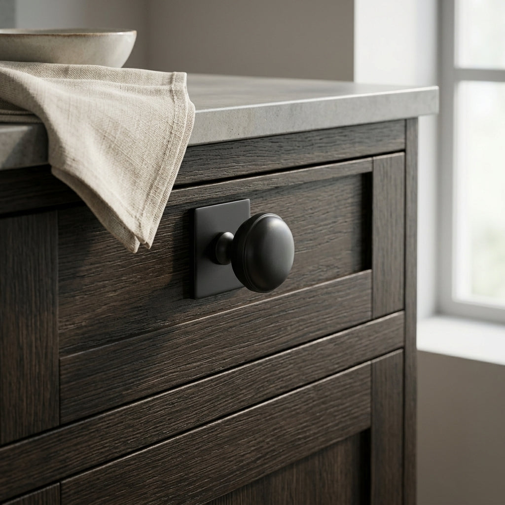 Quantock Cupboard Knob on Square Backplate