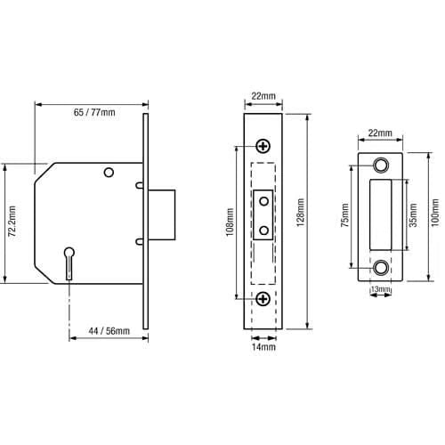 472 3 Lever Mortice Deadlock