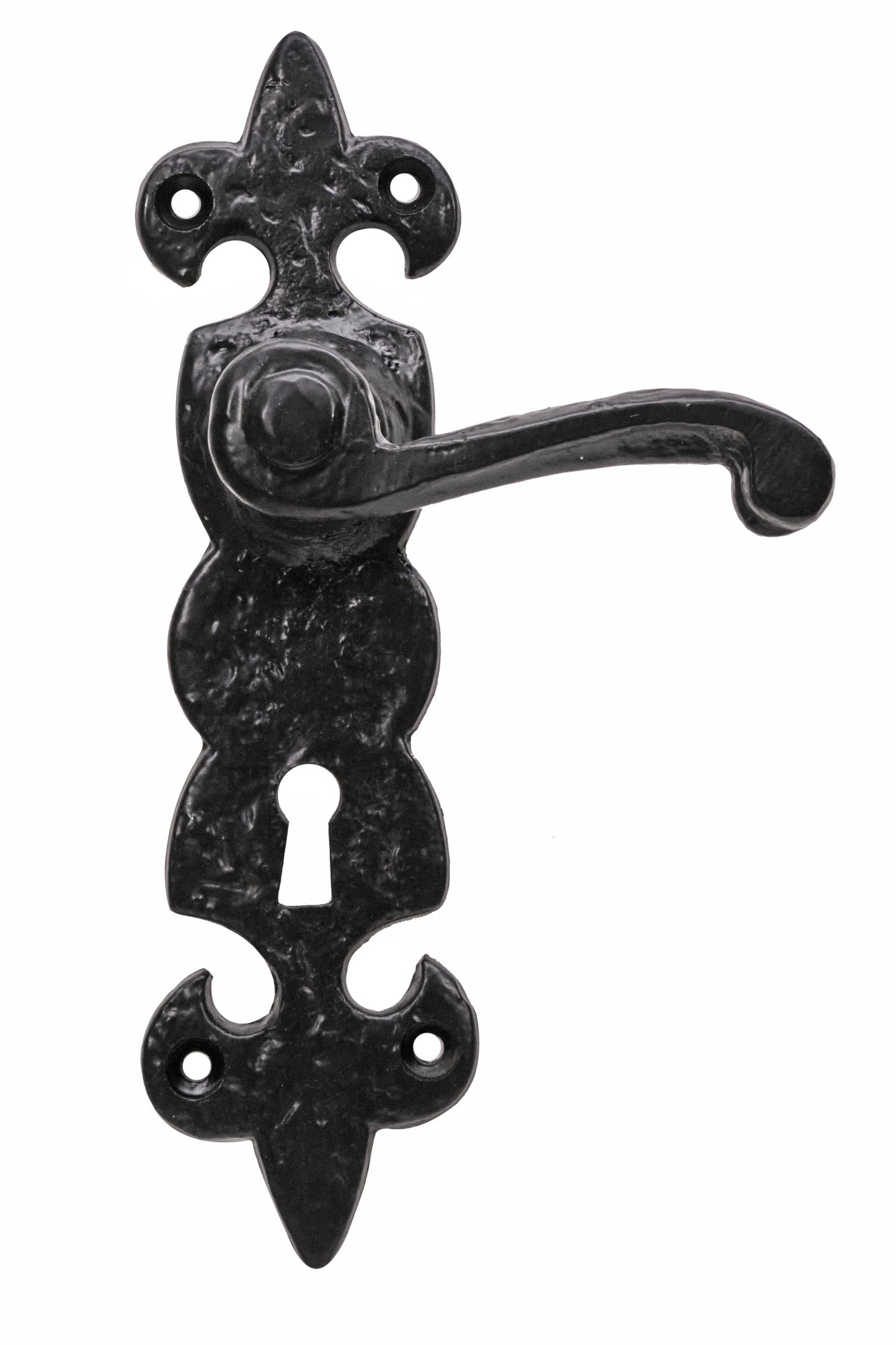 Black antique fleur-de-lys lever lock/latch/bathroom set