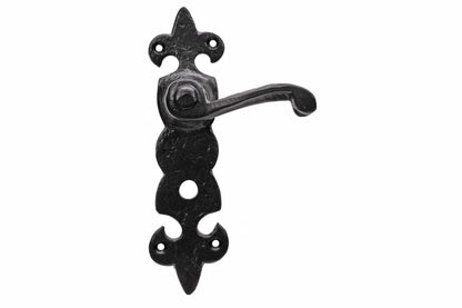 Black antique fleur-de-lys lever lock/latch/bathroom set
